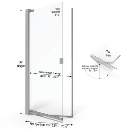 Basco Armon 66" High x 25-1/8" Wide Hinged Semi Frameless Shower Door with Clear Glass - Image 2