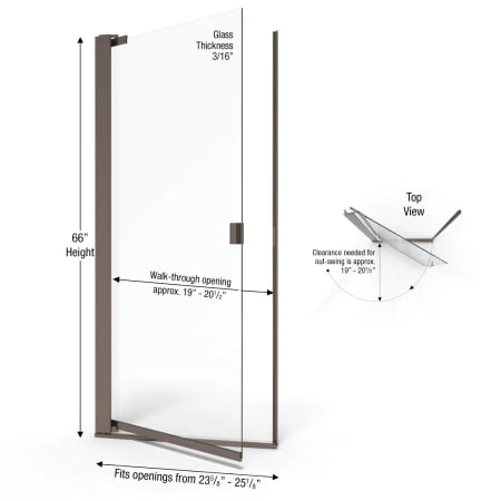 Basco Armon 66" High x 25-1/8" Wide Hinged Semi Frameless Shower Door with Clear Glass - Image 3