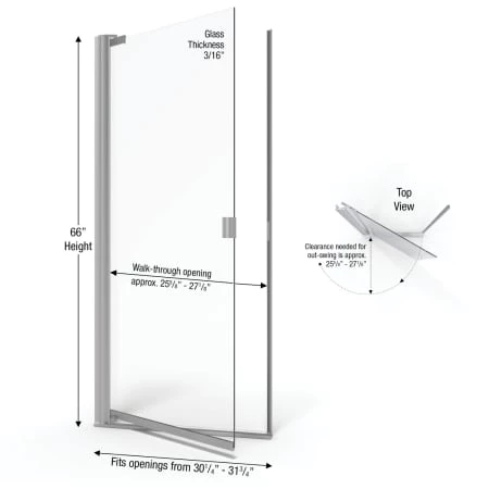 Basco Armon 66" High x 31-3/4" Wide Hinged Semi Frameless Shower Door with Clear Glass - Image 2