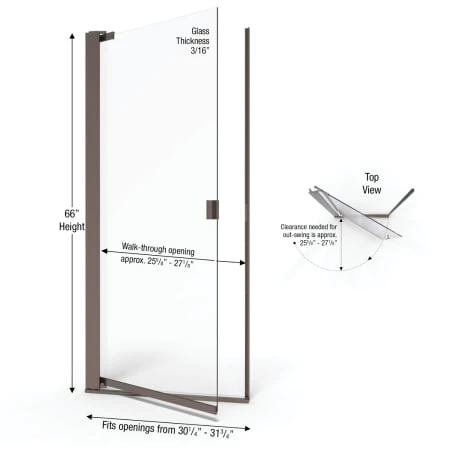 Basco Armon 66" High x 31-3/4" Wide Hinged Semi Frameless Shower Door with Clear Glass - Image 3