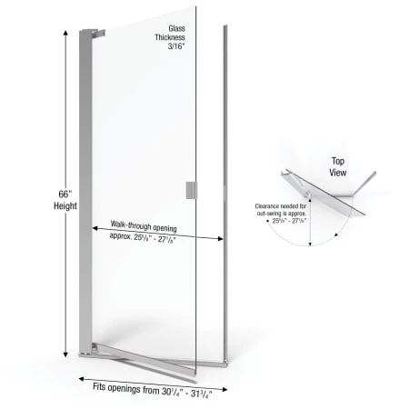 Basco Armon 66" High x 31-3/4" Wide Hinged Semi Frameless Shower Door with Clear Glass - Image 4
