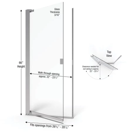 Basco Armon 66" High x 28-1/8" Wide Hinged Semi Frameless Shower Door with Obscured Glass - Image 5