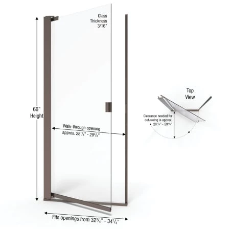 Basco Armon 66" High x 34-1/4" Wide Hinged Semi Frameless Shower Door with AquaGlideXP Clear Glass - Image 2