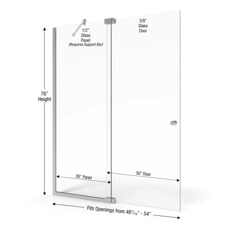 Basco Cantour 76" High x 54" Wide Pivot Frameless Shower Door with Clear Glass - Image 3