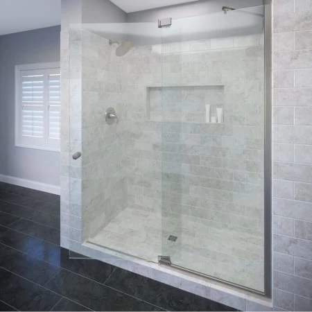 Basco Cantour 76" High x 54" Wide Pivot Frameless Shower Door with Clear Glass