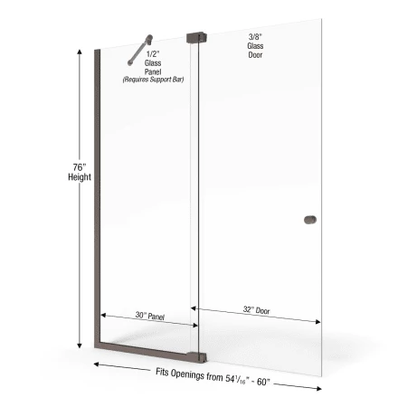 Basco Cantour 76" High x 60" Wide Pivot Frameless Shower Door with Clear Glass - Image 2