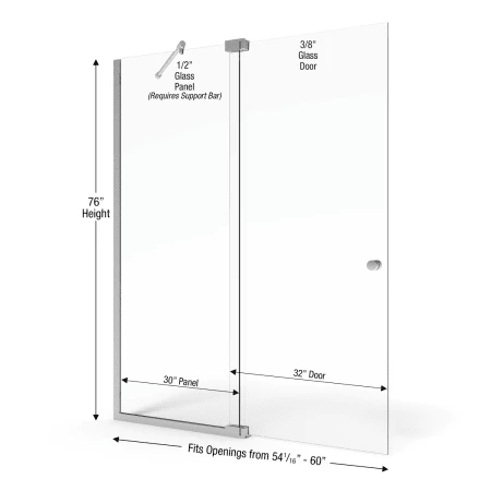 Basco Cantour 76" High x 60" Wide Pivot Frameless Shower Door with Clear Glass - Image 3