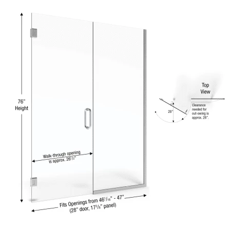 Basco Celesta 76" High x 47" Wide Pivot Frameless Shower Door with AquaGlideXP Clear Glass - Image 2