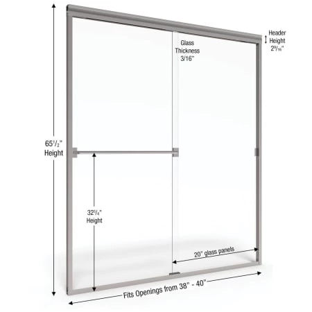 Basco Classic 65-1/2" High x 40" Wide Bypass Framed Shower Door with Rain Glass - Image 3