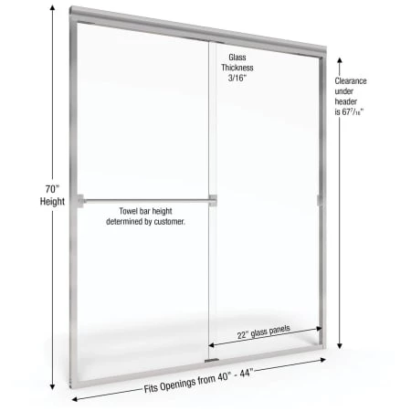 Basco Classic 70" High x 44" Wide Bypass Framed Shower Door with Rain Glass - Image 5