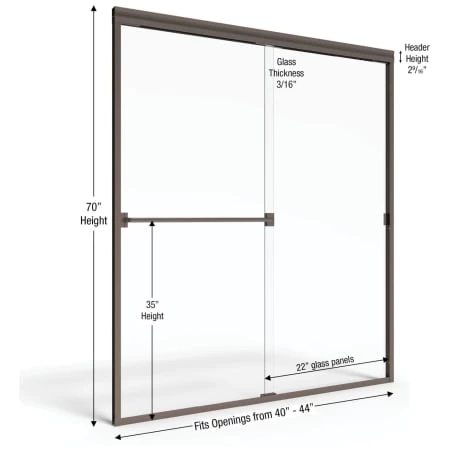 Basco Classic 70" High x 44" Wide Bypass Framed Shower Door with Rain Glass - Image 6