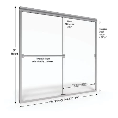 Basco Classic 57" High x 56" Wide Bypass Framed Tub Door with Clear Glass - Image 3