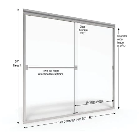 Basco Classic 57" High x 60" Wide Bypass Framed Tub Door with Rain Glass - Image 6