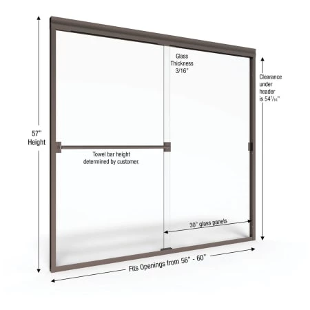Basco Classic 57" High x 60" Wide Bypass Semi Frameless Tub Door with Clear Glass - Image 6
