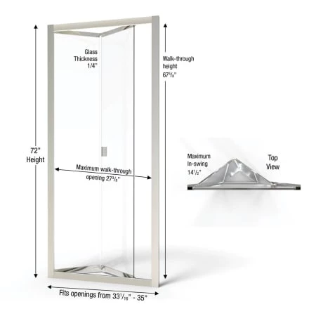 Basco Infinity 72" High x 35" Wide Pivot Semi Frameless Shower Door with Clear Glass - Image 2
