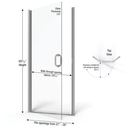 Basco Infinity 65-9/16" High x 28" Wide Hinged Framed Shower Door with AquaGlideXP Clear Glass - Image 2