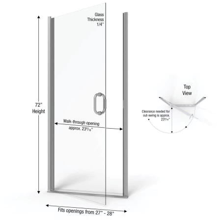 Basco Infinity 72" High x 28" Wide Hinged Framed Shower Door with Clear Glass - Image 2