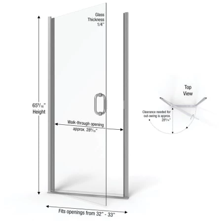 Basco Infinity 65-9/16" High x 33" Wide Hinged Framed Shower Door with AquaGlideXP Clear Glass - Image 2
