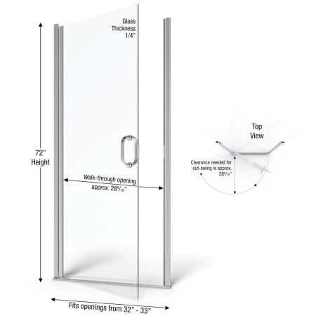 Basco Infinity 72" High x 33" Wide Hinged Framed Shower Door with AquaGlideXP Clear Glass - Image 4