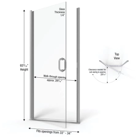 Basco Infinity 65-9/16" High x 34" Wide Hinged Framed Shower Door with AquaGlideXP Clear Glass - Image 2