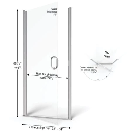 Basco Infinity 65-9/16" High x 34" Wide Hinged Framed Shower Door with AquaGlideXP Clear Glass - Image 4