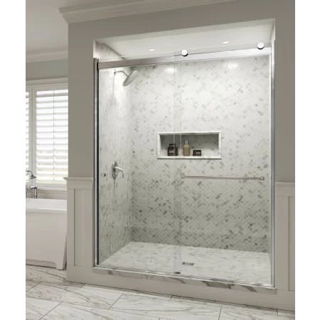Basco Rotolo 70" High x 60" Wide Bypass Semi Frameless Shower Door with Clear Glass