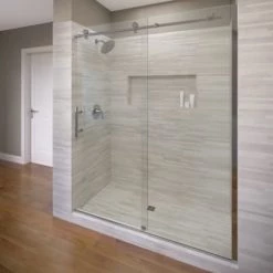 Basco Vinesse 76" High x 47" Wide Single Sliding Frameless Shower Door with Clear Glass