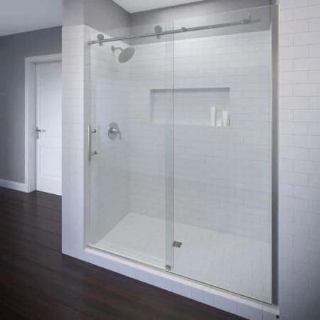 Basco Vinesse 76" High x 47" Wide Single Sliding Frameless Shower Door with AquaGlideXP Clear Glass