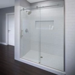 Basco Vinesse 76" High x 59" Wide Single Sliding Frameless Shower Door with Clear Glass