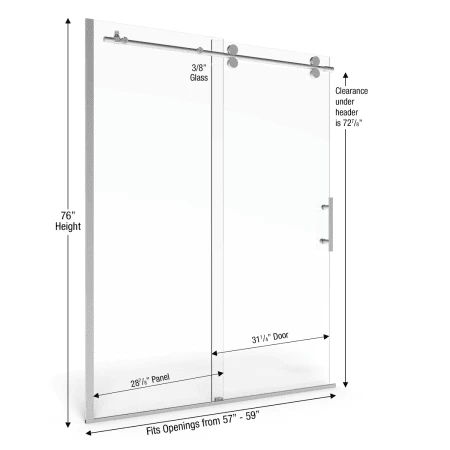 Basco Vinesse Lux 76" High x 59" Wide Single Sliding Frameless Shower Door with Clear Glass - Image 2